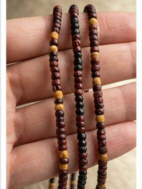 Vintage Wood Bead Necklace Set | Natural Tones | Set of 3 | Choker Length